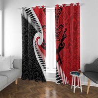Silver Fern Koru Swirls with Maori Ta Moko Window Curtain LT9 With Grommets Red - Polynesian Pride