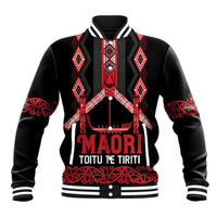 Toitu Te Tiriti Waitangi Baseball Jacket Black Wharenui House LT9 Unisex Black - Polynesian Pride