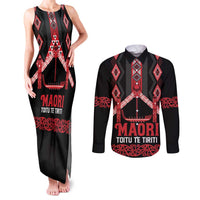 Toitu Te Tiriti Waitangi Couples Matching Tank Maxi Dress and Long Sleeve Button Shirt Black Wharenui House - Polynesian Pride