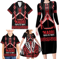 Toitu Te Tiriti Waitangi Family Matching Long Sleeve Bodycon Dress and Hawaiian Shirt Black Wharenui House - Polynesian Pride