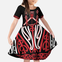 Toitu Te Tiriti Waitangi Family Matching Off The Shoulder Long Sleeve Dress and Hawaiian Shirt Black Wharenui House - Polynesian Pride