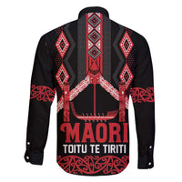 Toitu Te Tiriti Waitangi Family Matching Off The Shoulder Long Sleeve Dress and Hawaiian Shirt Black Wharenui House - Polynesian Pride