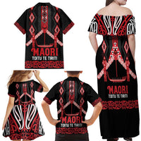 Toitu Te Tiriti Waitangi Family Matching Off Shoulder Maxi Dress and Hawaiian Shirt Black Wharenui House - Polynesian Pride