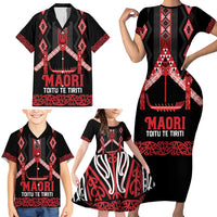 Toitu Te Tiriti Waitangi Family Matching Short Sleeve Bodycon Dress and Hawaiian Shirt Black Wharenui House - Polynesian Pride