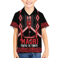 Toitu Te Tiriti Waitangi Kid Hawaiian Shirt Black Wharenui House LT9 Kid Black - Polynesian Pride