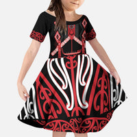 Toitu Te Tiriti Waitangi Kid Short Sleeve Dress Black Wharenui House LT9 KID Black - Polynesian Pride