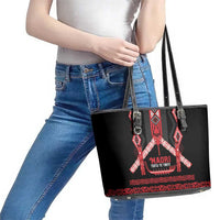 Toitu Te Tiriti Waitangi Leather Tote Bag Black Wharenui House - Polynesian Pride