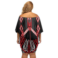 Toitu Te Tiriti Waitangi Off Shoulder Short Dress Black Wharenui House LT9 - Polynesian Pride