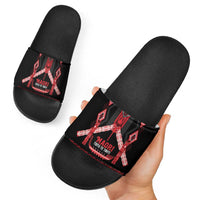 Toitu Te Tiriti Waitangi Slide Sandals Black Wharenui House - Polynesian Pride