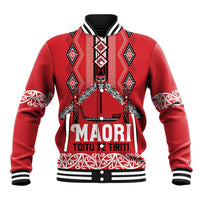 Toitu Te Tiriti Waitangi Baseball Jacket Red Wharenui House LT9 Unisex Red - Polynesian Pride
