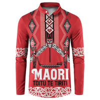Toitu Te Tiriti Waitangi Button Sweatshirt Red Wharenui House LT9 Red - Polynesian Pride