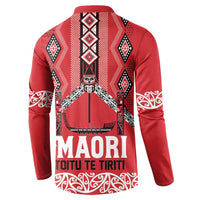 Toitu Te Tiriti Waitangi Button Sweatshirt Red Wharenui House LT9 - Polynesian Pride