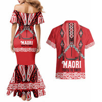 Toitu Te Tiriti Waitangi Couples Matching Mermaid Dress and Hawaiian Shirt Red Wharenui House - Polynesian Pride
