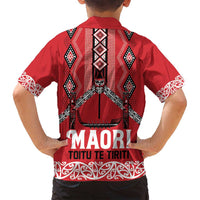 Toitu Te Tiriti Waitangi Family Matching Off Shoulder Maxi Dress and Hawaiian Shirt Red Wharenui House - Polynesian Pride