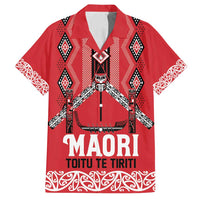 Toitu Te Tiriti Waitangi Family Matching Off Shoulder Short Dress and Hawaiian Shirt Red Wharenui House - Polynesian Pride
