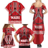Toitu Te Tiriti Waitangi Family Matching Summer Maxi Dress and Hawaiian Shirt Red Wharenui House - Polynesian Pride