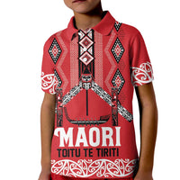 Toitu Te Tiriti Waitangi Kid Polo Shirt Red Wharenui House LT9 Kid Red - Polynesian Pride