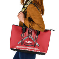 Toitu Te Tiriti Waitangi Leather Tote Bag Red Wharenui House - Polynesian Pride