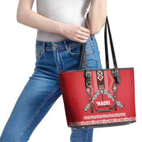 Toitu Te Tiriti Waitangi Leather Tote Bag Red Wharenui House - Polynesian Pride