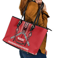 Toitu Te Tiriti Waitangi Leather Tote Bag Red Wharenui House - Polynesian Pride