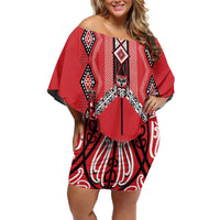 Toitu Te Tiriti Waitangi Off Shoulder Short Dress Red Wharenui House LT9 Women Red - Polynesian Pride