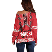 Toitu Te Tiriti Waitangi Off Shoulder Sweater Red Wharenui House LT9 - Polynesian Pride