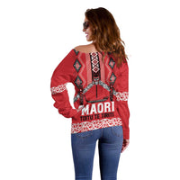 Toitu Te Tiriti Waitangi Off Shoulder Sweater Red Wharenui House LT9 - Polynesian Pride