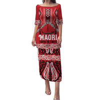 Toitu Te Tiriti Waitangi Puletasi Red Wharenui House LT9 Long Dress Red - Polynesian Pride