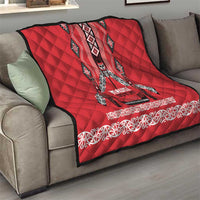 Toitu Te Tiriti Waitangi Quilt Red Wharenui House - Polynesian Pride