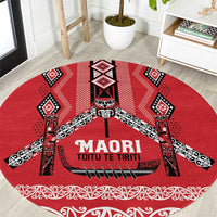 Toitu Te Tiriti Waitangi Round Carpet Red Wharenui House LT9 Red - Polynesian Pride