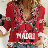 Toitu Te Tiriti Waitangi Women Casual Shirt Red Wharenui House LT9 Female Red - Polynesian Pride