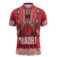 Toitu Te Tiriti Waitangi Zipper Polo Shirt Red Wharenui House LT9 Red - Polynesian Pride