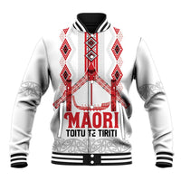 Toitu Te Tiriti Waitangi Baseball Jacket White Wharenui House LT9 Unisex white - Polynesian Pride