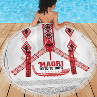 Toitu Te Tiriti Waitangi Beach Blanket White Wharenui House - Polynesian Pride