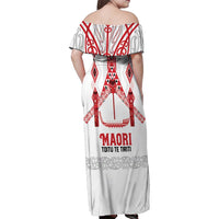 Toitu Te Tiriti Waitangi Family Matching Off Shoulder Maxi Dress and Hawaiian Shirt White Wharenui House - Polynesian Pride