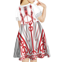 Toitu Te Tiriti Waitangi Kid Short Sleeve Dress White Wharenui House LT9 - Polynesian Pride