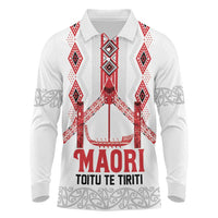 Toitu Te Tiriti Waitangi Long Sleeve Polo Shirt White Wharenui House LT9 white - Polynesian Pride
