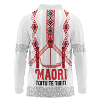 Toitu Te Tiriti Waitangi Long Sleeve Polo Shirt White Wharenui House LT9 - Polynesian Pride