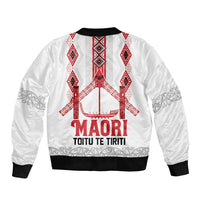 Toitu Te Tiriti Waitangi Sleeve Zip Bomber Jacket White Wharenui House - Polynesian Pride
