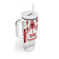 Toitu Te Tiriti Waitangi Tumbler With Handle White Wharenui House - Polynesian Pride