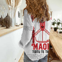 Toitu Te Tiriti Waitangi Women Casual Shirt White Wharenui House LT9 - Polynesian Pride