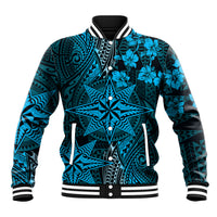 Vintage Tonga Tribal Ngatu Pattern Baseball Jacket With Pacific Floral Aqua Art LT9 Unisex Aqua - Polynesian Pride