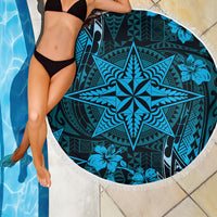 Vintage Tonga Tribal Ngatu Pattern Beach Blanket With Pacific Floral Aqua Art LT9 - Polynesian Pride