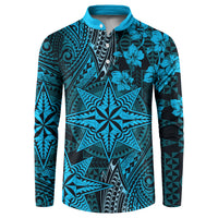 Vintage Tonga Tribal Ngatu Pattern Button Sweatshirt With Pacific Floral Aqua Art LT9 Aqua - Polynesian Pride