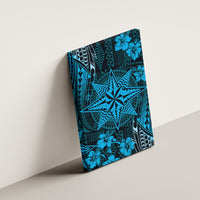 Vintage Tonga Tribal Ngatu Pattern Canvas Wall Art With Pacific Floral Aqua Art