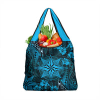 Vintage Tonga Tribal Ngatu Pattern Grocery Bag With Pacific Floral Aqua Art LT9 1-pack One Size Aqua - Polynesian Pride