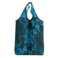 Vintage Tonga Tribal Ngatu Pattern Grocery Bag With Pacific Floral Aqua Art LT9 - Polynesian Pride