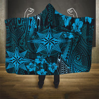 Vintage Tonga Tribal Ngatu Pattern Hooded Blanket With Pacific Floral Aqua Art LT9 One Size Aqua - Polynesian Pride