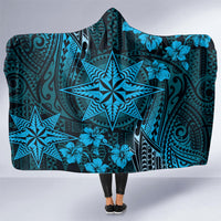 Vintage Tonga Tribal Ngatu Pattern Hooded Blanket With Pacific Floral Aqua Art LT9 - Polynesian Pride