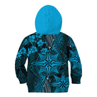 Vintage Tonga Tribal Ngatu Pattern Kid Hoodie With Pacific Floral Aqua Art